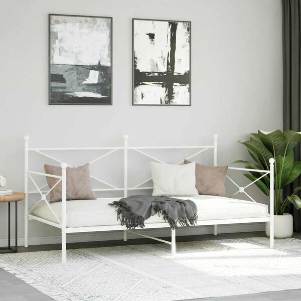 vidaXL Daybed with Trundle White Steel Medium Daybed with Storage