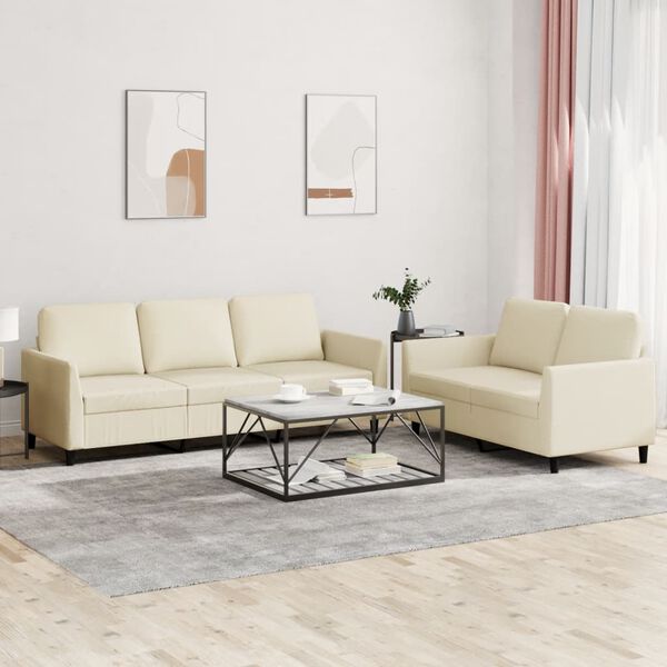 vidaXL Sofa Set Cream Faux leather 2-Seater Durable Sofa Set