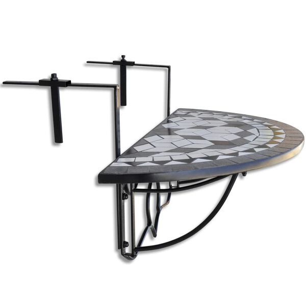 vidaXL Garden Table Black and White Iron frame, Ceramic tile top Compact