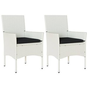 vidaXL Patio Chairs with Cushions 2 pcs White Poly Rattan