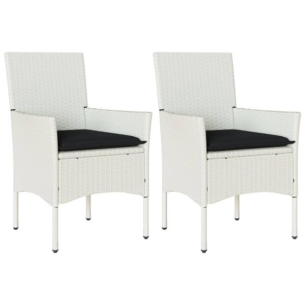 vidaXL Patio Chairs with Cushions 2 pcs White Poly Rattan