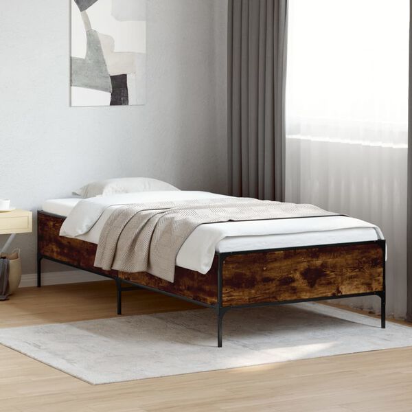 vidaXL Bed Frame Smoked Oak Engineered Wood, Metal, Plywood Twin