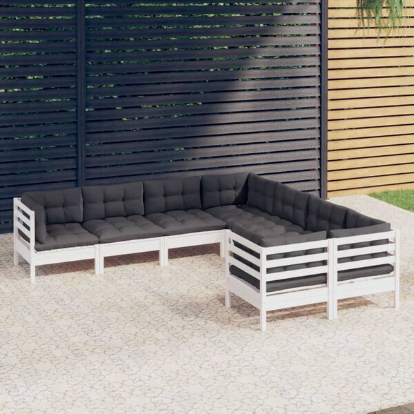 vidaXL Garden Lounge Set White, Anthracite Solid Pinewood, Polyester