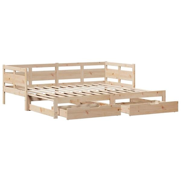 vidaXL Daybed With Trundle Natural Solid pine wood Twin