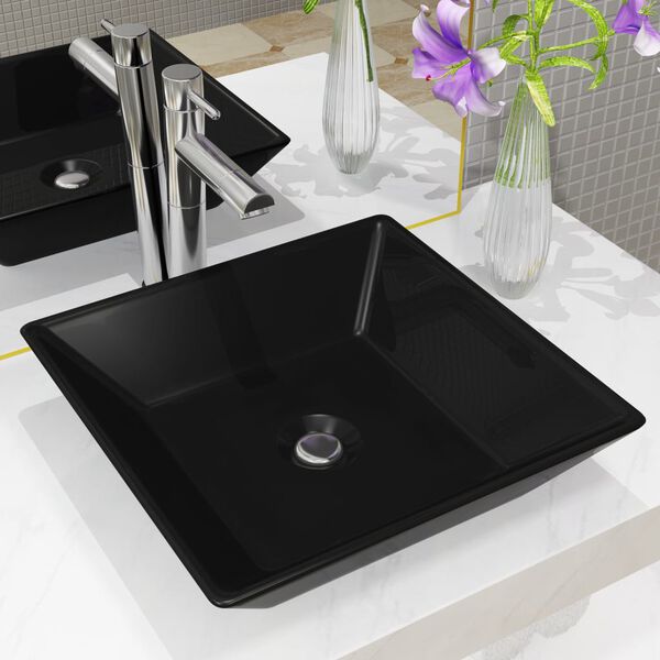 vidaXL Basin Ceramic Square Black 16.3x16.3x4.7"