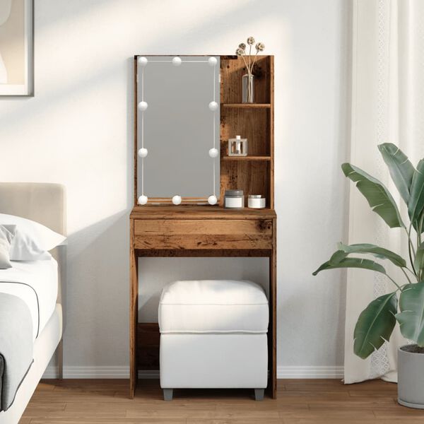 vidaXL Dressing Table Old wood Engineered wood, Mirror Standard