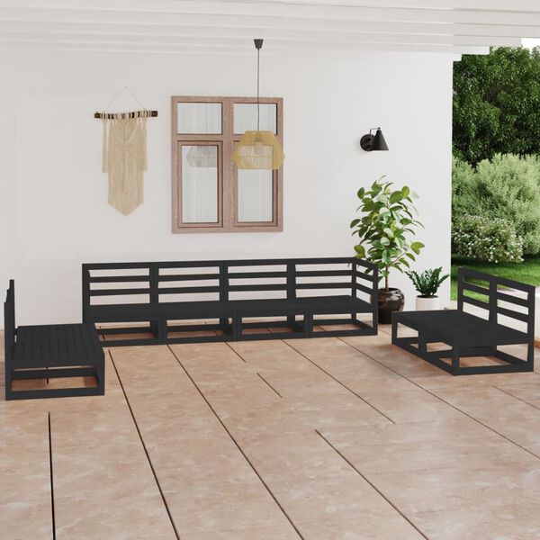 vidaXL Garden Lounge Set Black Solid pinewood Large Modular