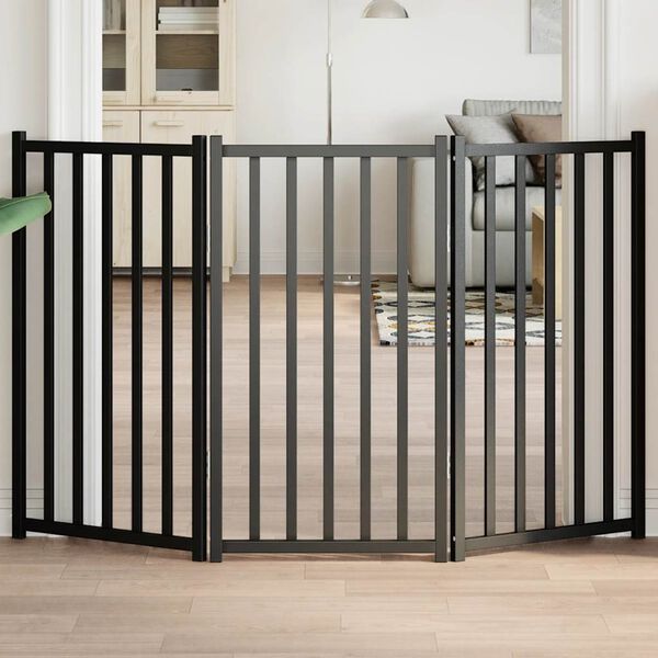 vidaXL Dog Gate Set of 3 Black Solid fir wood 59.1 in long