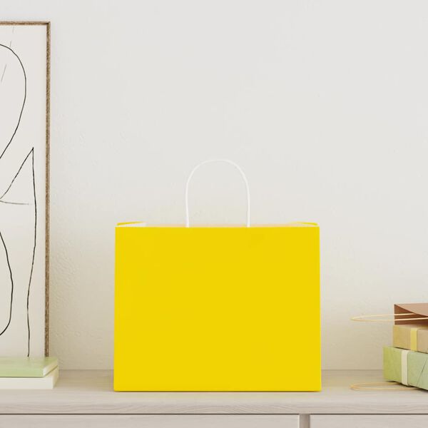 vidaXL Paper Bags 250 pcs with Handles Yellow 32x22x24 cm