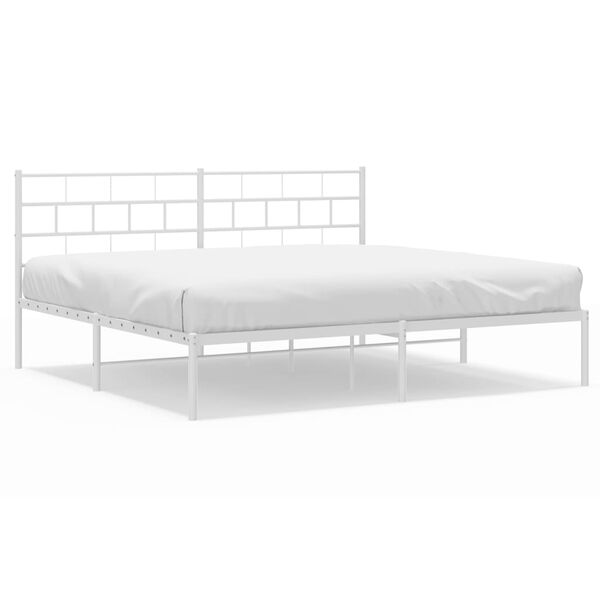 vidaXL Metal Bed Frame White Powder-coated steel Double size, 79x79 in