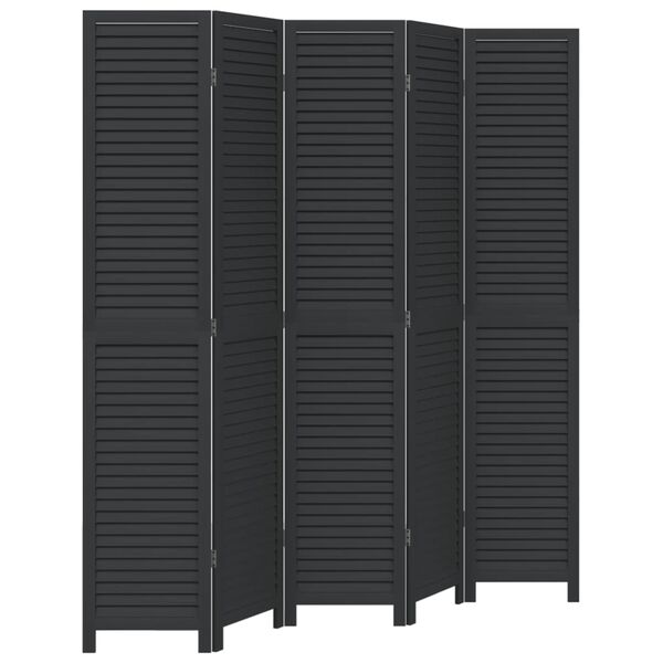 vidaXL Room Divider 5 Panels Black Solid Wood Paulownia