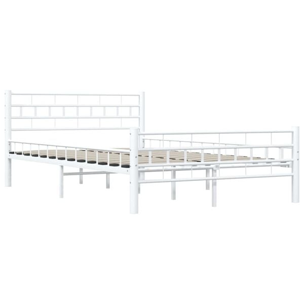 vidaXL Bed Frame White Metal frame with plywood slats Double Durable