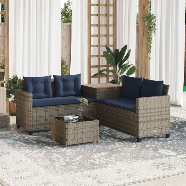 vidaXL Patio Sofa Gray PE Rattan Large UV-Resistant Materials
