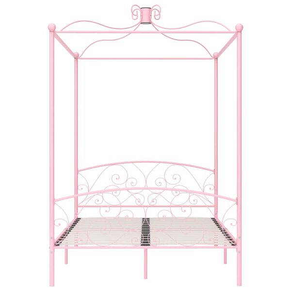 vidaXL Bed Frame Pink Metal, Plywood Double Classic/Traditional