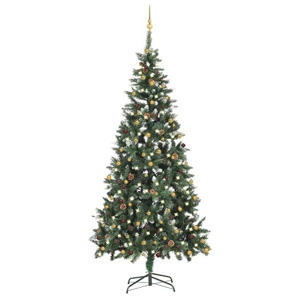 vidaXL Christmas Tree Green and White PVC, Iron, Plastic Large