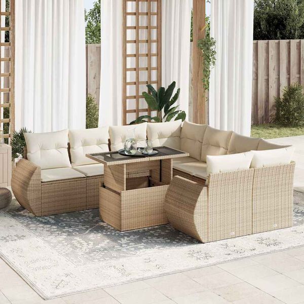 vidaXL Garden Sofa Set Beige Poly Rattan Large Garden Sofa Set