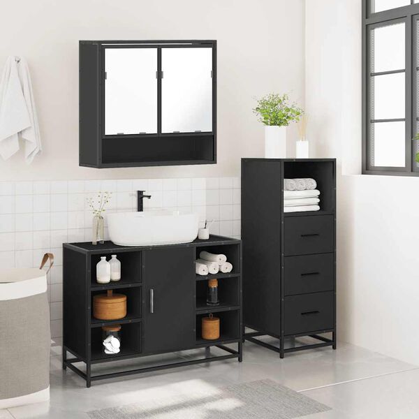 vidaXL Bathroom Furniture Set Black Engineered wood, metal, glass Standard