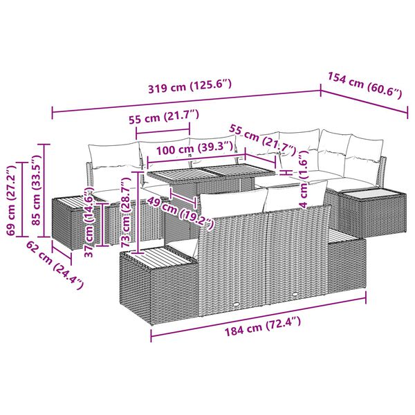 vidaXL Garden Sofa Set with Storage 9 pcs Black Poly rattan