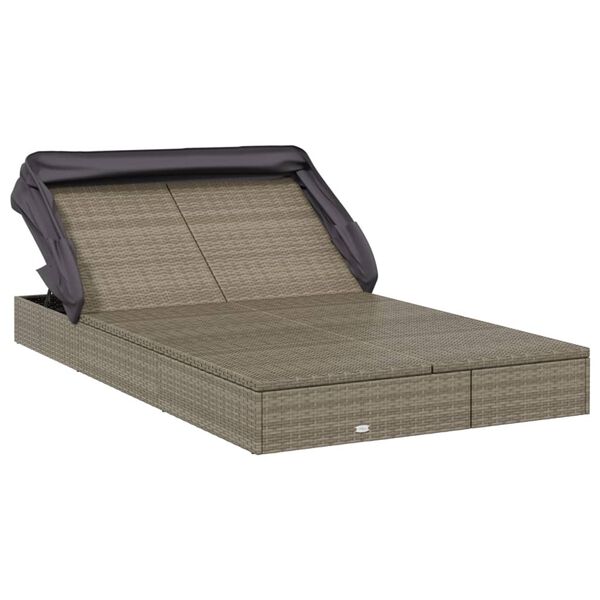 vidaXL Sunbed Grey PE Rattan, Powder-Coated Steel Double Foldable