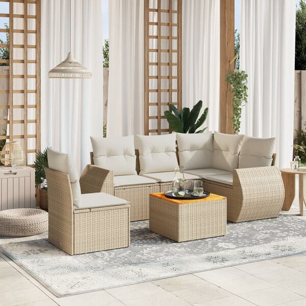 vidaXL Garden Sofa Set Beige and cream white PE rattan 6 Piece Set