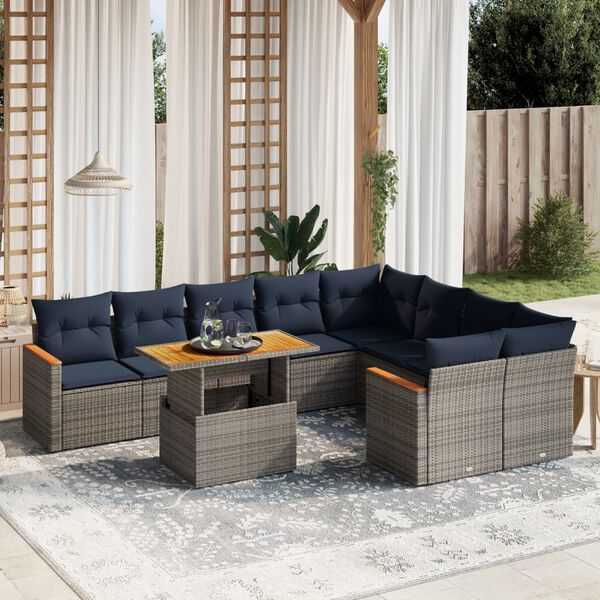 vidaXL 10 Piece Patio Sofa Set with Cushions Gray Poly Rattan