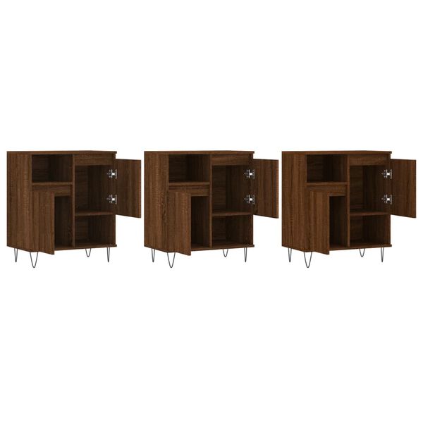 vidaXL Sideboard Set of 3 Brown Oak Engineered Wood, Metal