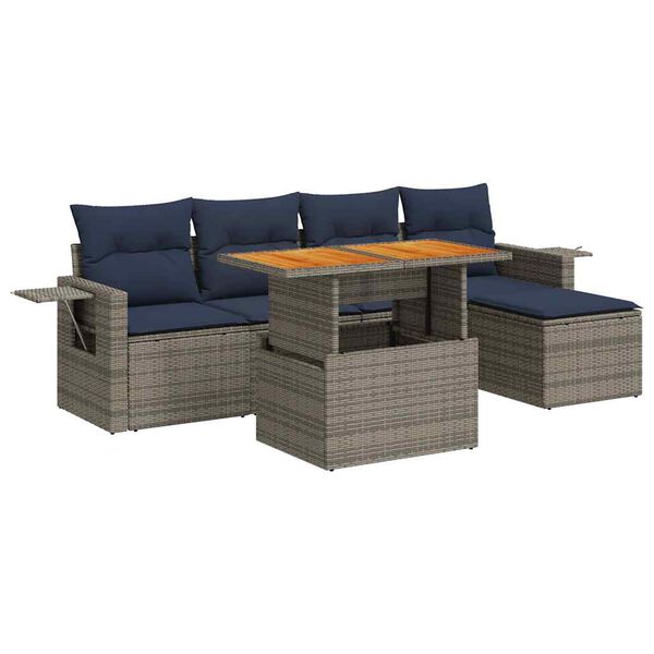 vidaXL 6 Piece Patio Sofa Set with Cushions Gray Poly Rattan