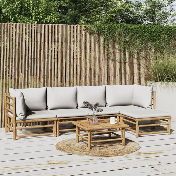 vidaXL Garden Lounge Set Light Grey Bamboo, 100% Polyester 6 Piece Set