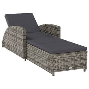 vidaXL Sun Lounger Grey, Dark grey PE rattan, Powder-coated steel, Fabric