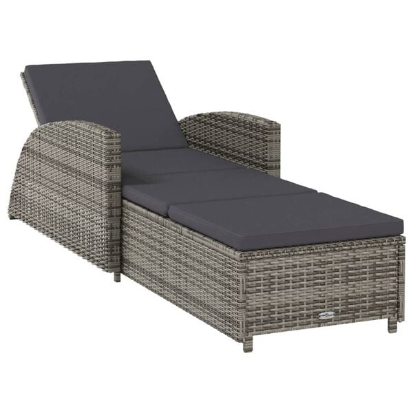 vidaXL Sun Lounger Grey, Dark grey PE rattan, Powder-coated steel, Fabric