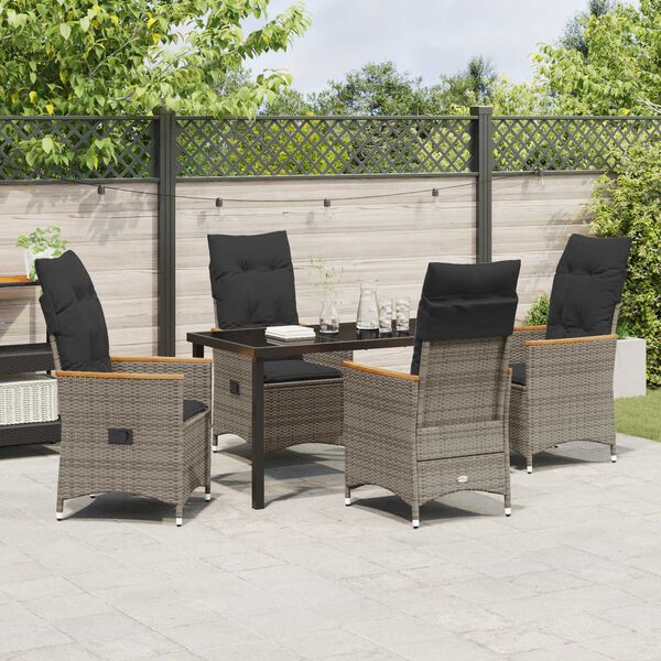 vidaXL Garden Dining Set with Cushion 5 pcs Grey Poly Rattan