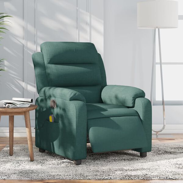 vidaXL Electric Massage Recliner Chair Dark Green Fabric Medium