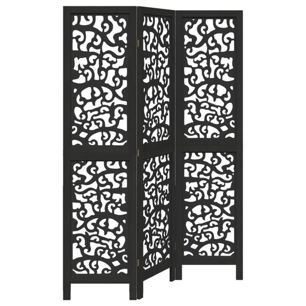 vidaXL Room Divider 3 Panels Black Solid Wood Paulownia