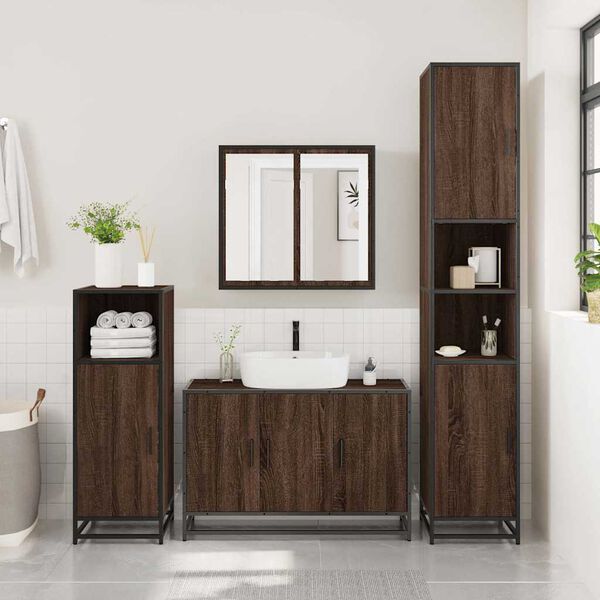 vidaXL Bathroom Furniture Set Brown oak Engineered wood, metal, glass