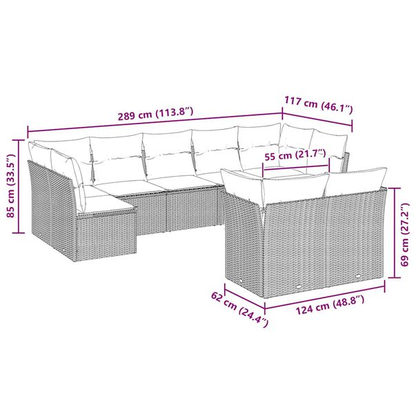 vidaXL Garden Sofa Set Light Grey PE Rattan Large Modular