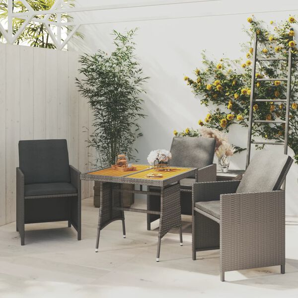 vidaXL Garden Table Grey Solid Acacia Wood, PE Rattan, Powder-Coated Steel