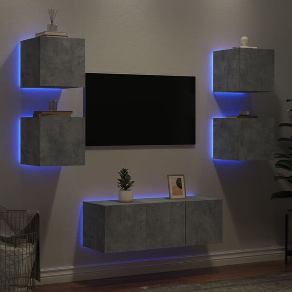 vidaXL TV Wall Unit Concrete gray Engineered wood Medium TV Wall Unit