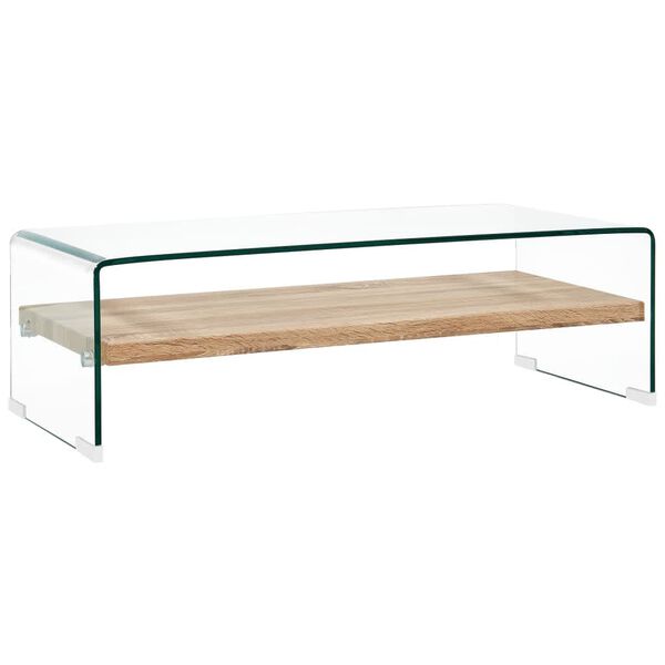 vidaXL Coffee Table Clear and Oak Tempered Glass and MDF 38.6x17.7x12.2 in