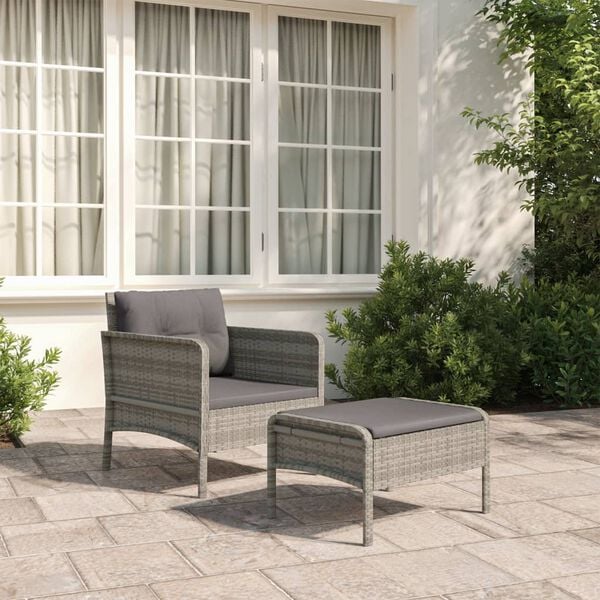 vidaXL Garden Lounge Set Grey, Dark Grey Poly Rattan, Powder-Coated Steel