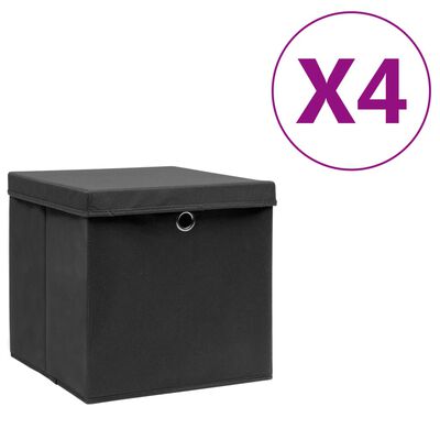 vidaXL Storage Boxes with Covers 4 pcs 11"x11"x11" Black