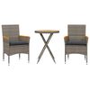 vidaXL 3 Piece Bistro Set with Cushions Grey Poly Rattan and Acacia
