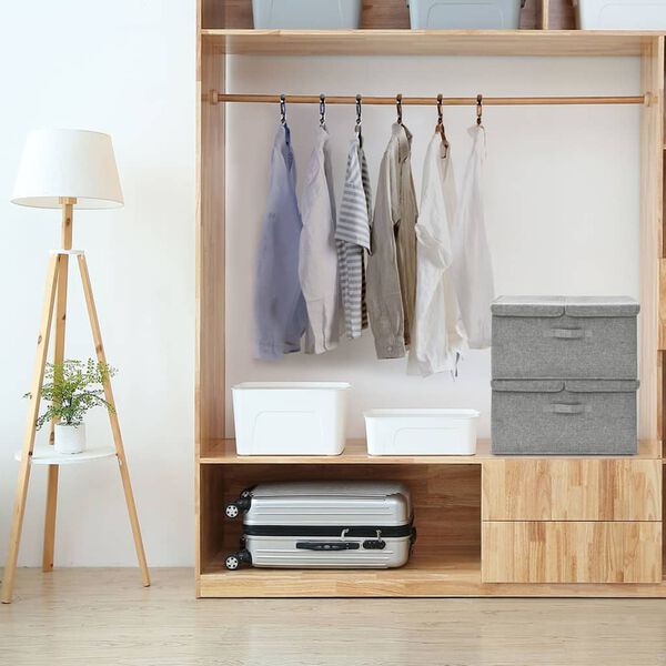 vidaXL Storage Box Set of 2 Grey Polyester Medium Foldable