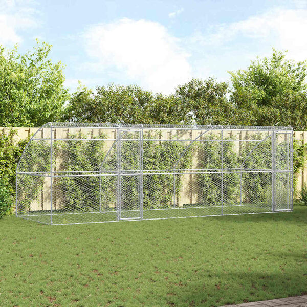 vidaXL Dog Kennel 3 pcs Silver 19.69 x 6.56 x 6.56 ft Galvanised steel