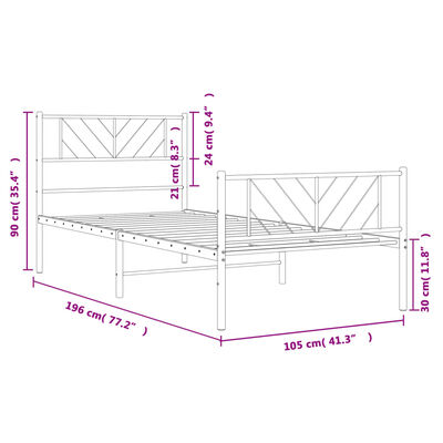 vidaXL Metal Bed Frame with Headboard and Footboard White 39.4"x74.8" Twin