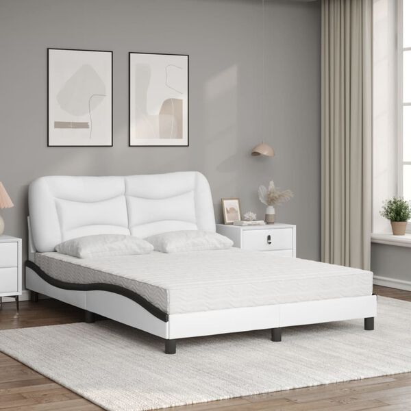 vidaXL Bed White and Black Faux leather Double Height-Adjustable Bed