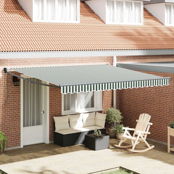 vidaXL Retractable Awning Green and white 157.48" x 118.11" Polyester
