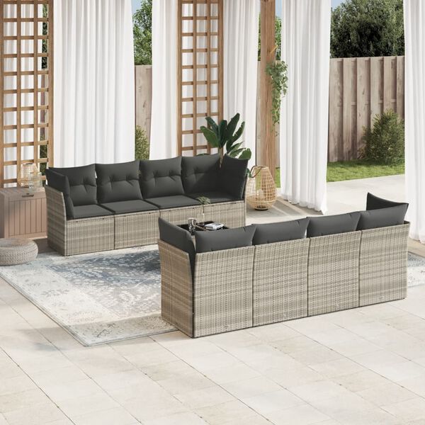 vidaXL Patio Sofa Set Light grey PE rattan 9 Piece Set
