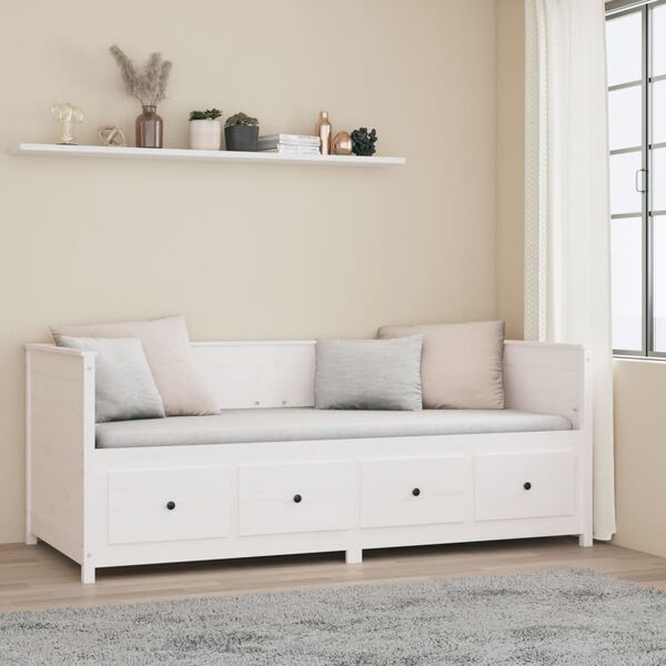 vidaXL Day Bed White Solid pine wood 31.5x79 in Day Bed Rectangular