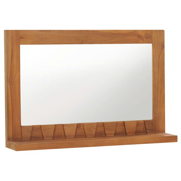 vidaXL Wall Mirror Natural Teak Solid Teak Wood 23.6 in Wall Mounting