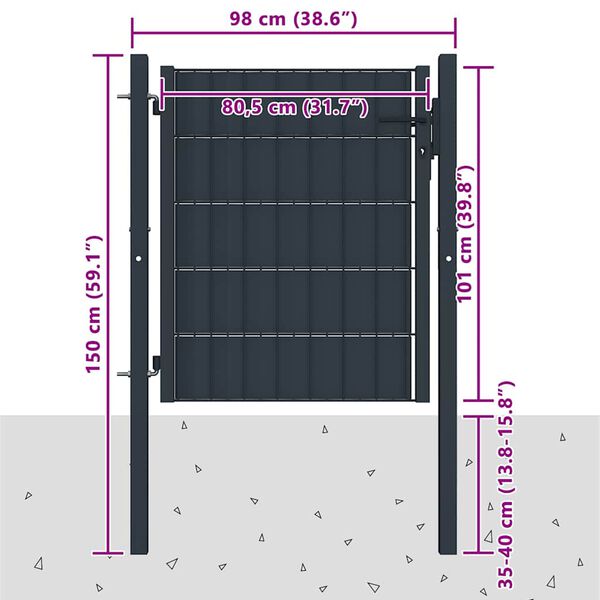 vidaXL Fence Gate PVC and Steel 39.4x39.8" Anthracite